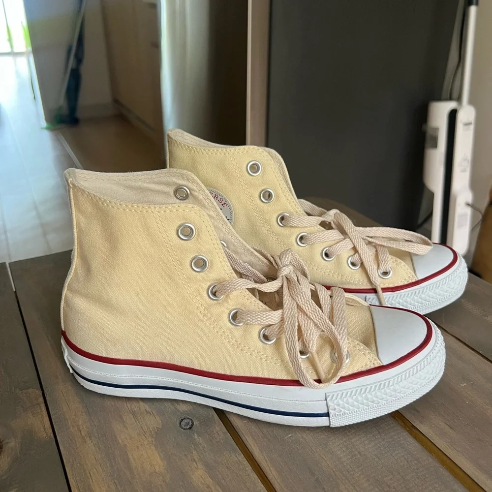 Classic Canvas High-Top Sneakers in Cream